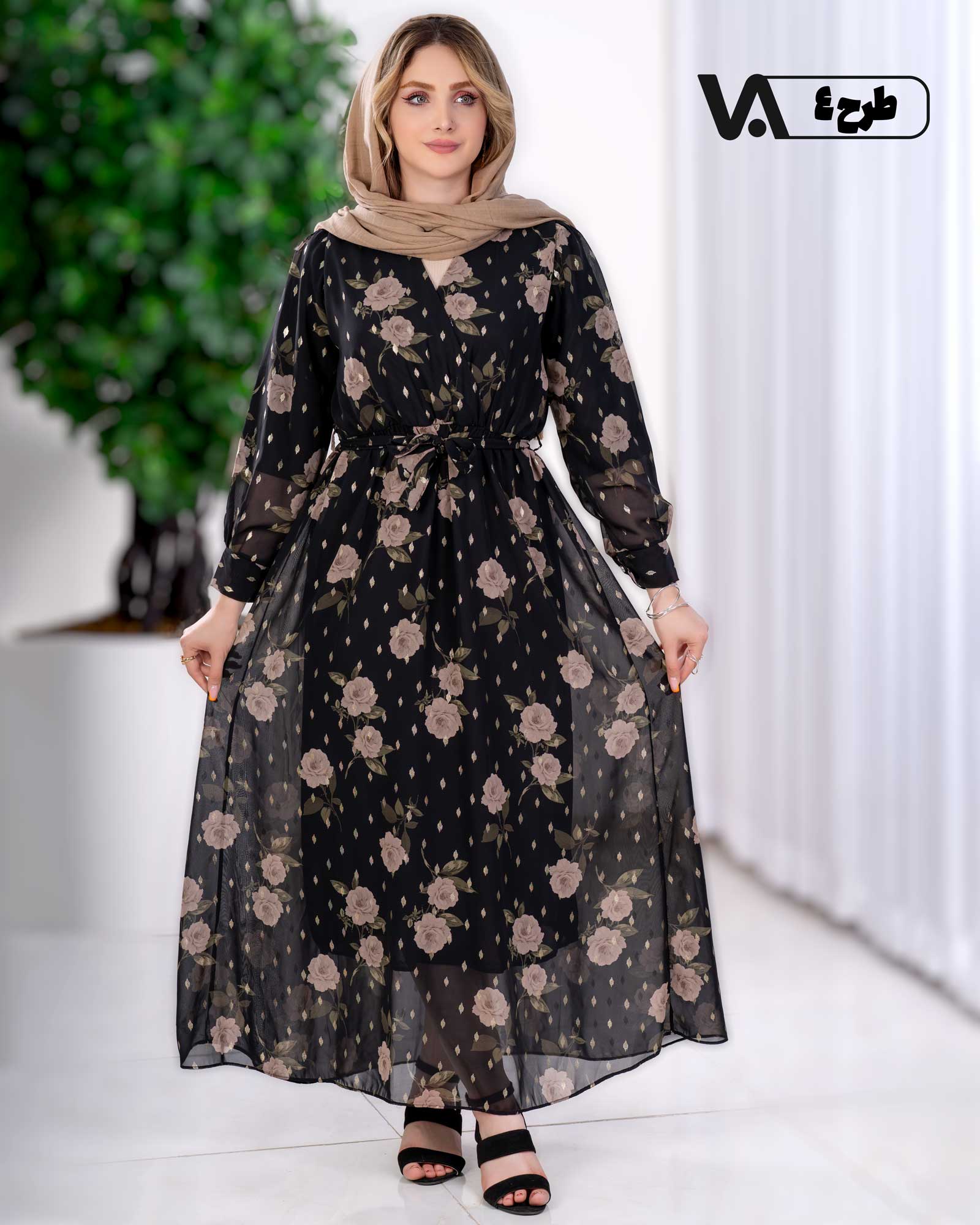پیراهن حریر کمر کش آستردار کد j128