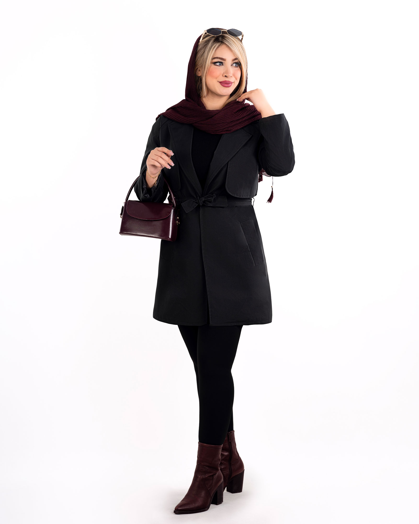 بارانی کوتاه یقه انگلیسی بنددار کد j473