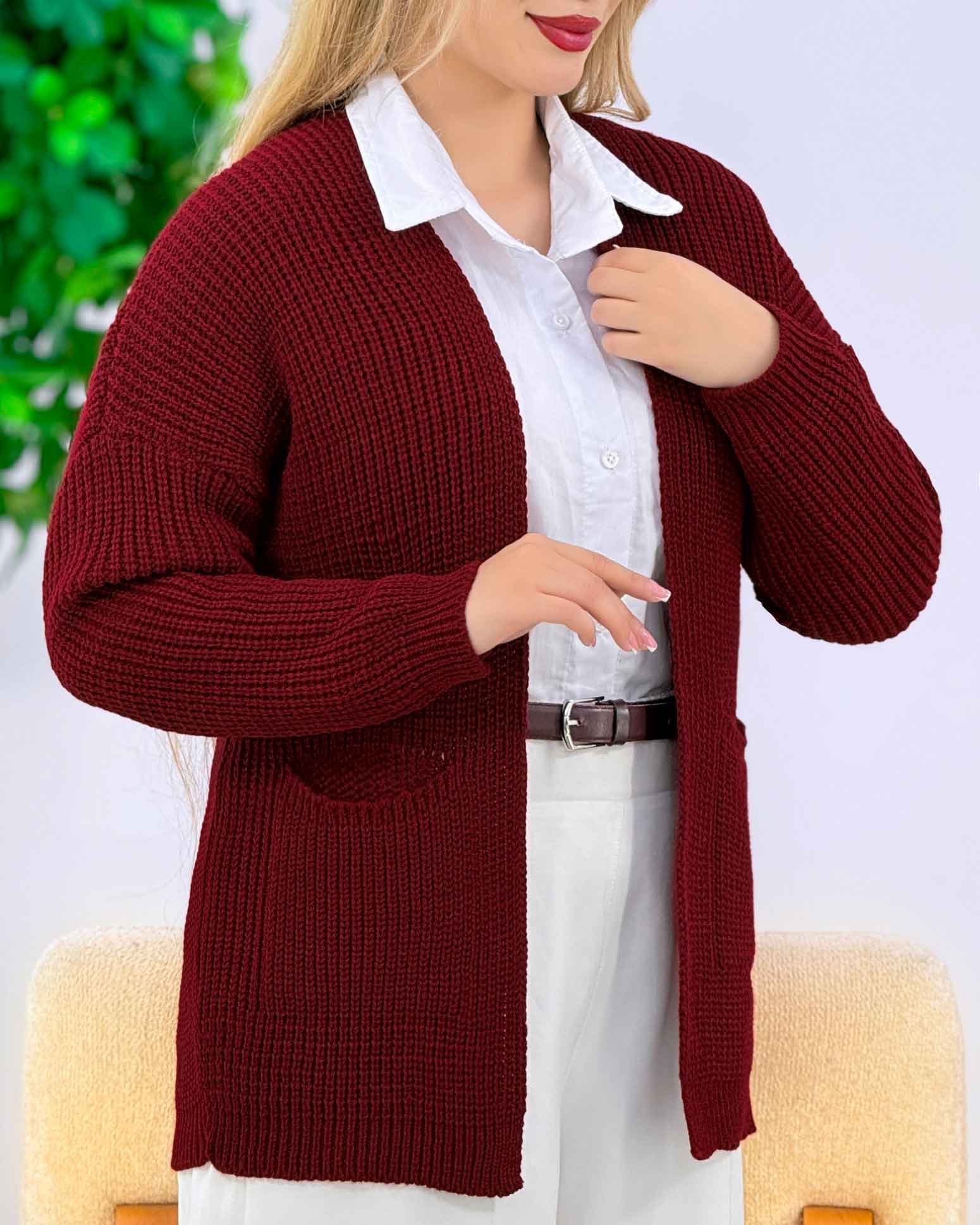 ژاکت بافت جلو باز جیب دار کد j462
