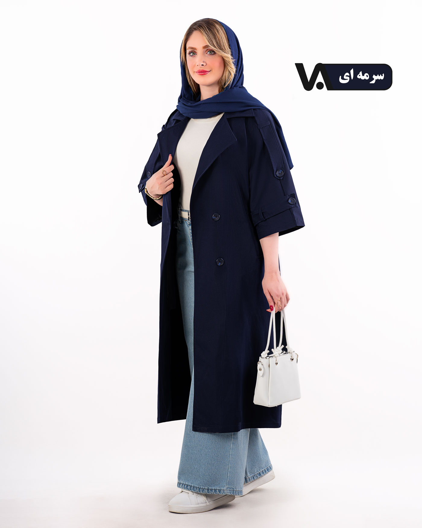 بارانی بلند آستین کیمونو کمربنددار کد j387