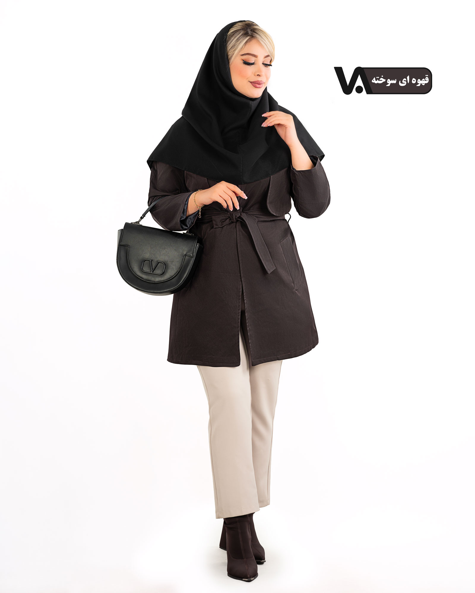 بارانی کوتاه یقه انگلیسی بنددار کد j473