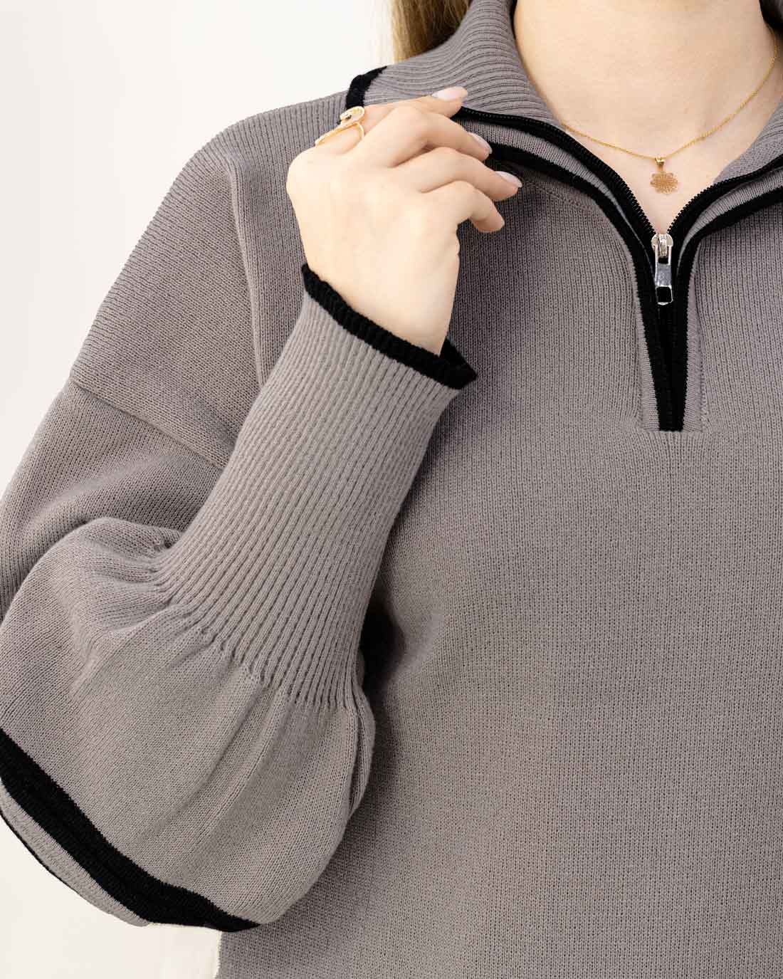 ست بلوز و شلوار بافت نیم زیپ کد j471