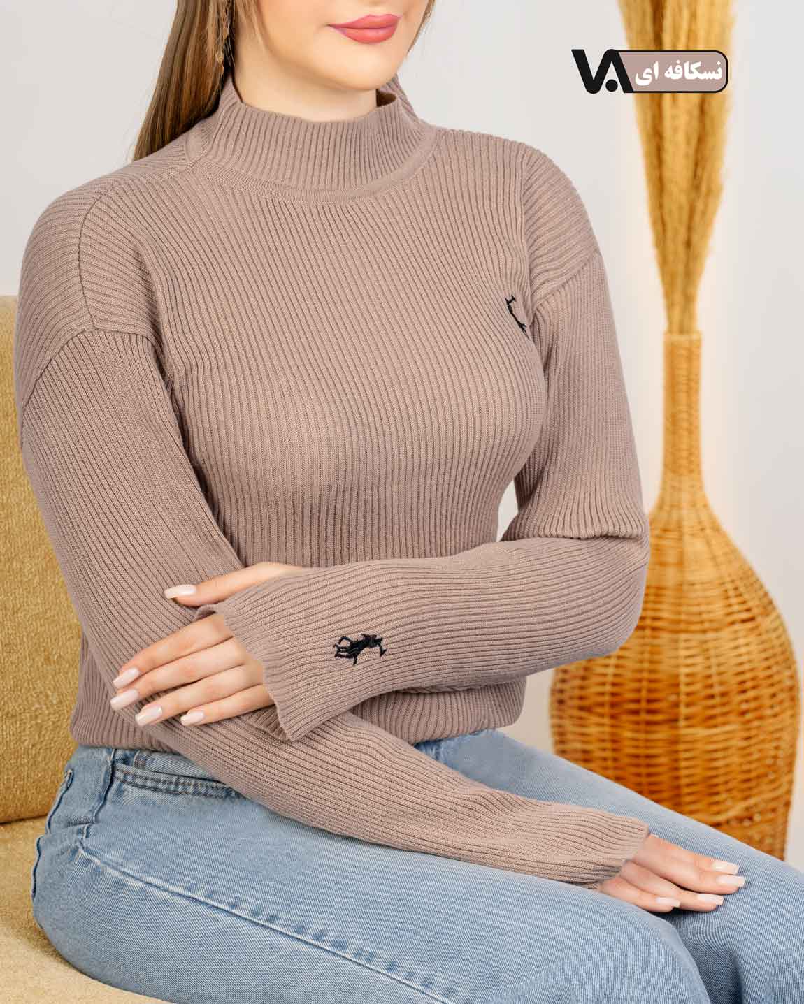 بلوز بافت یقه ایستاده فینگردار j518