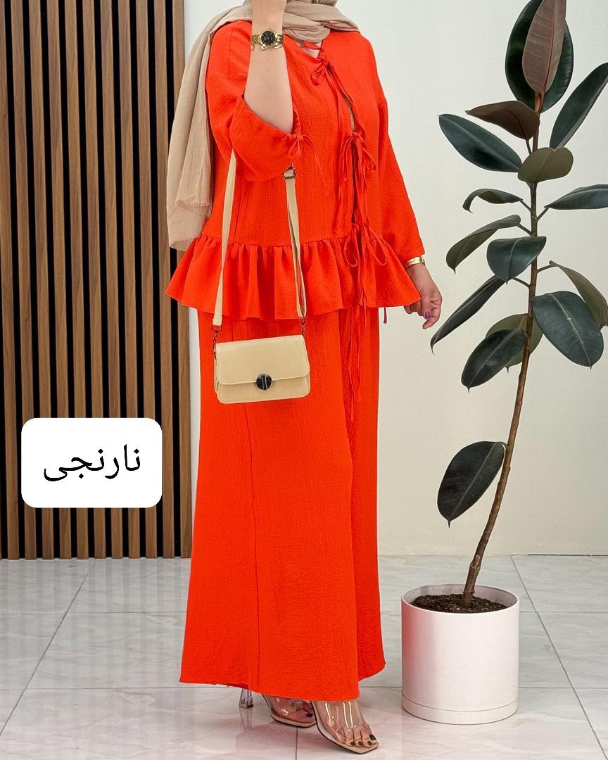 ست مانتو شلوار چین دار رنگی کد f719