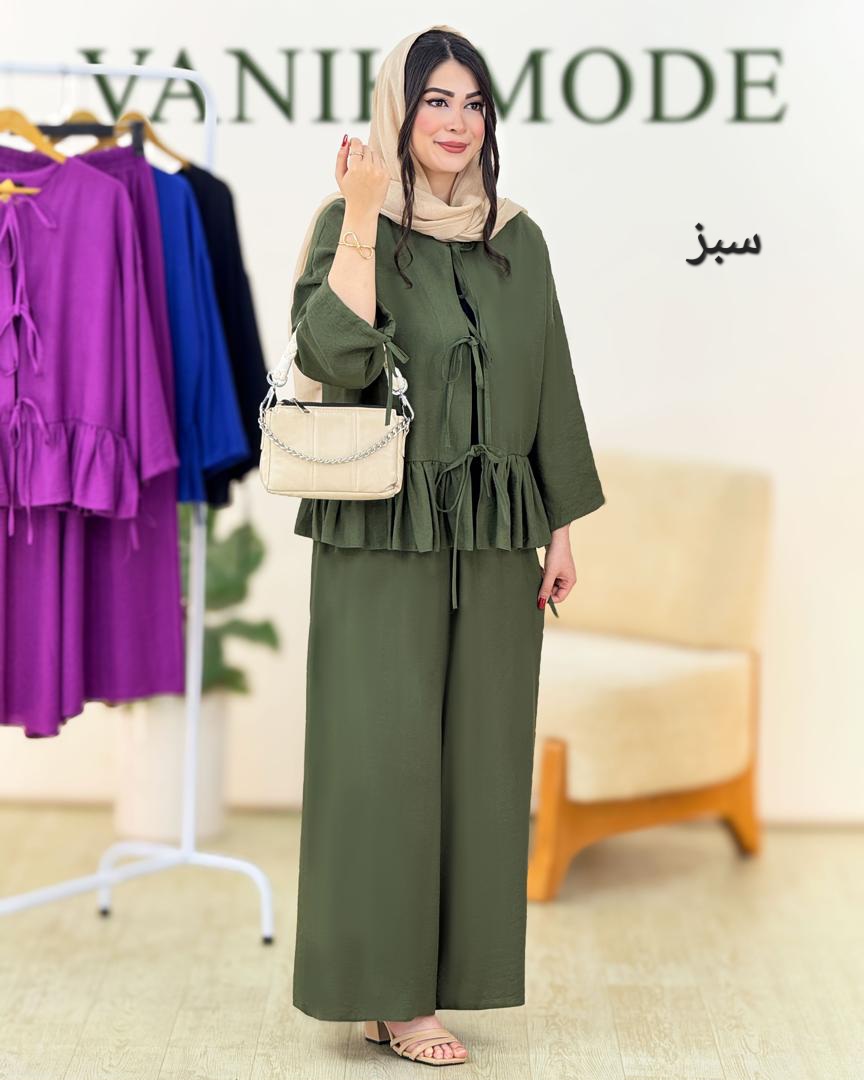 ست مانتو شلوار چین دار رنگی کد f719