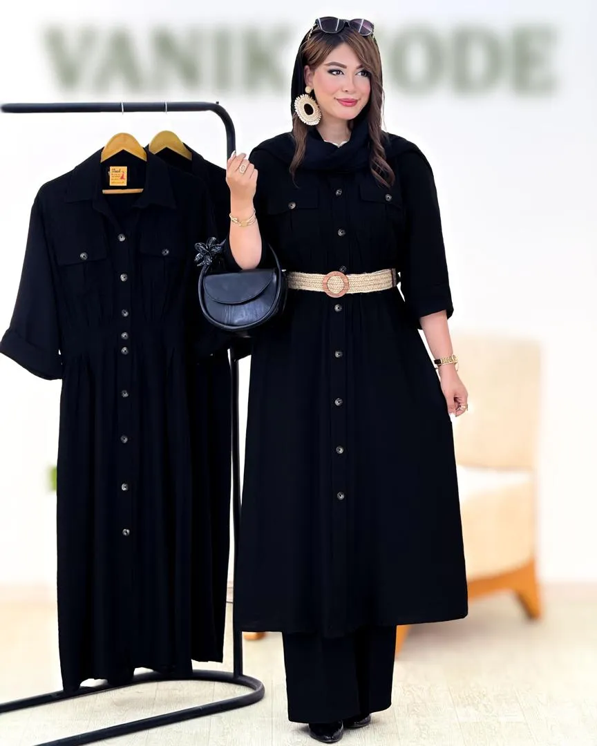 کفتان پانچ مشکی به همراه کمربند کدh300