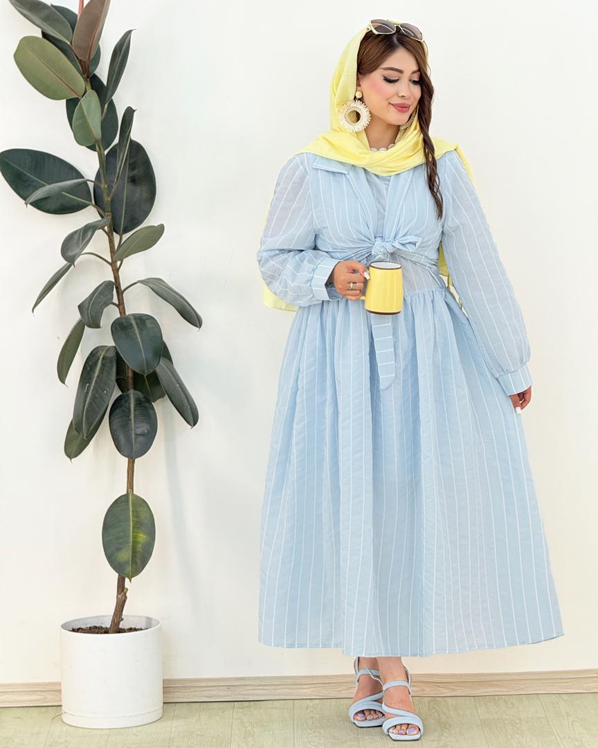 ست شومیز گره ای و سارافون آستین حلقه ای کد H236