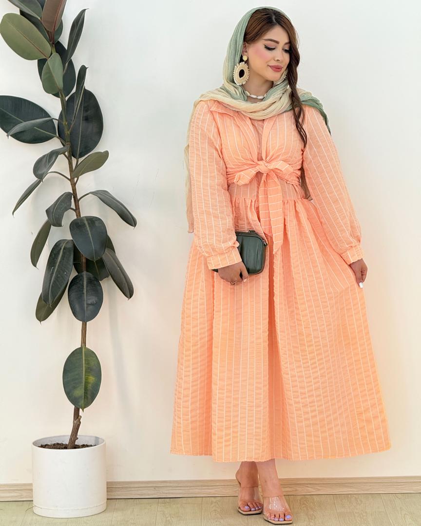 ست شومیز گره ای و سارافون آستین حلقه ای کد H236