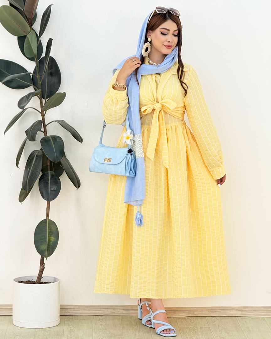 ست شومیز گره ای و سارافون آستین حلقه ای کد H236