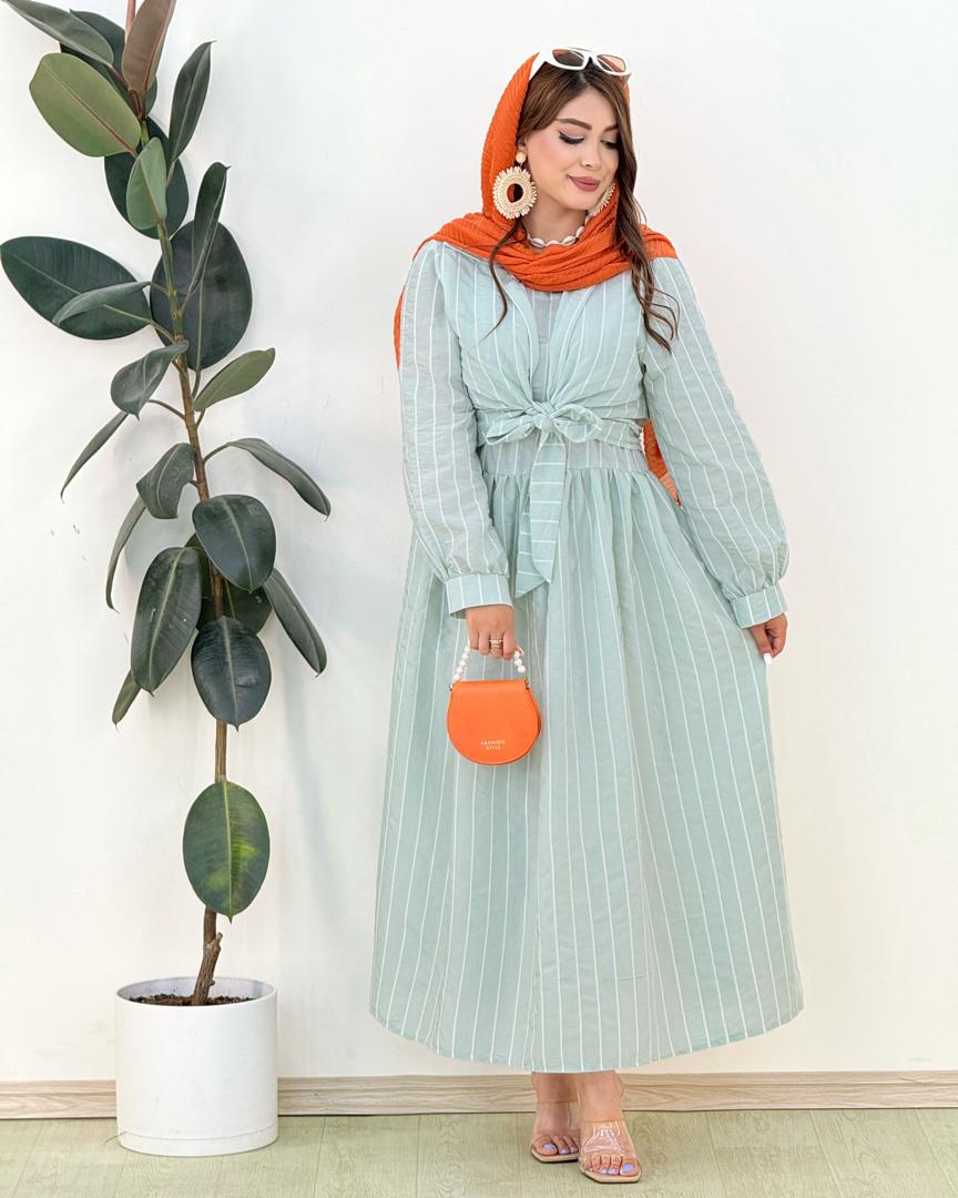 ست شومیز گره ای و سارافون آستین حلقه ای کد H236