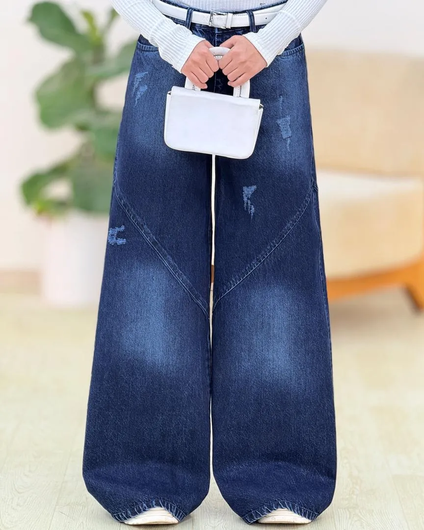 شلوار فول بگ جین زاپ دار کد g930