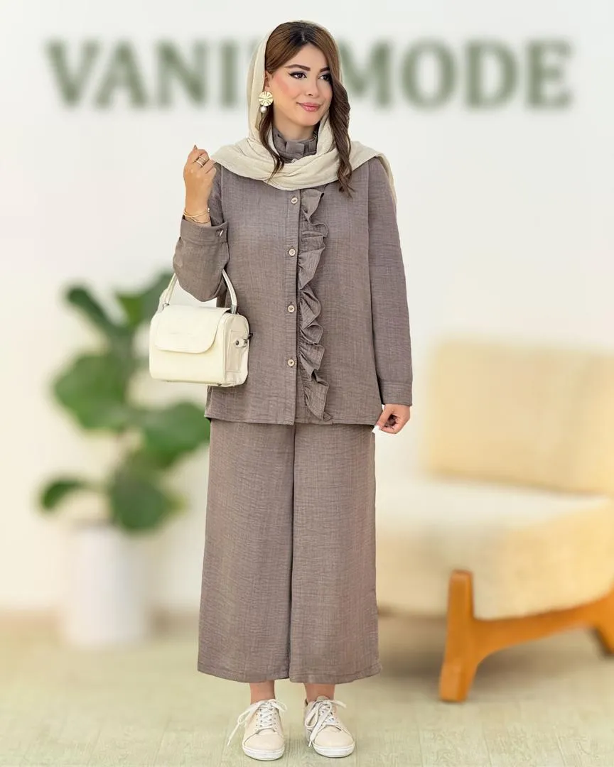 ست شومیز عروسکی و شلوار واید پیلی دار کد h218