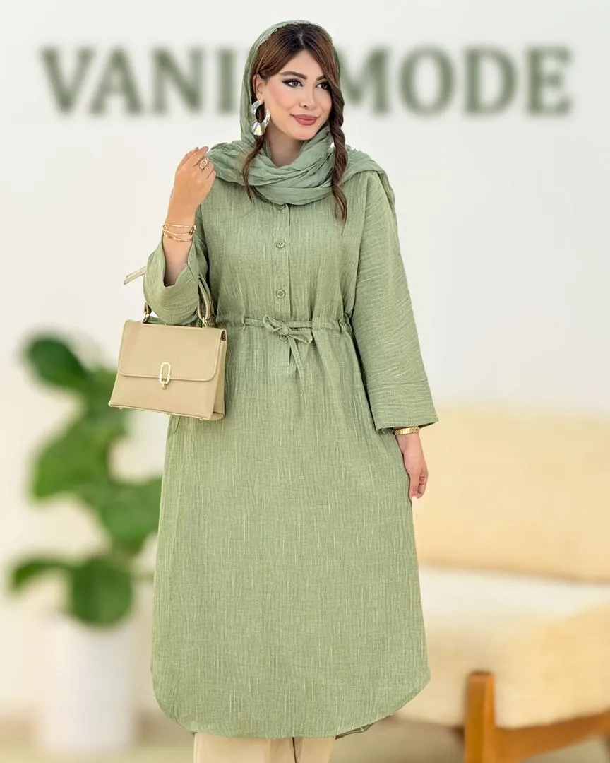 مانتو بلند شانتون دیپلمات کمربنددار کدh299