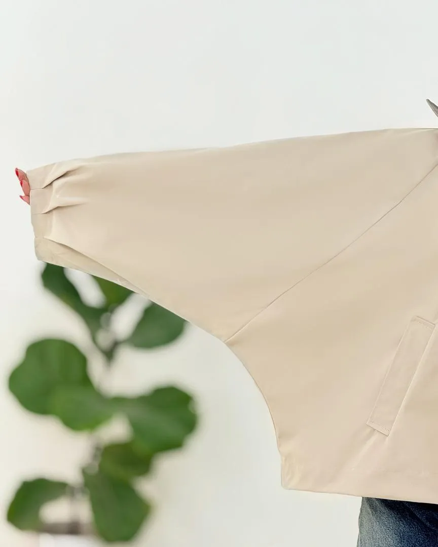 بارانی خفاشی کتان آستین سرخود کد H385