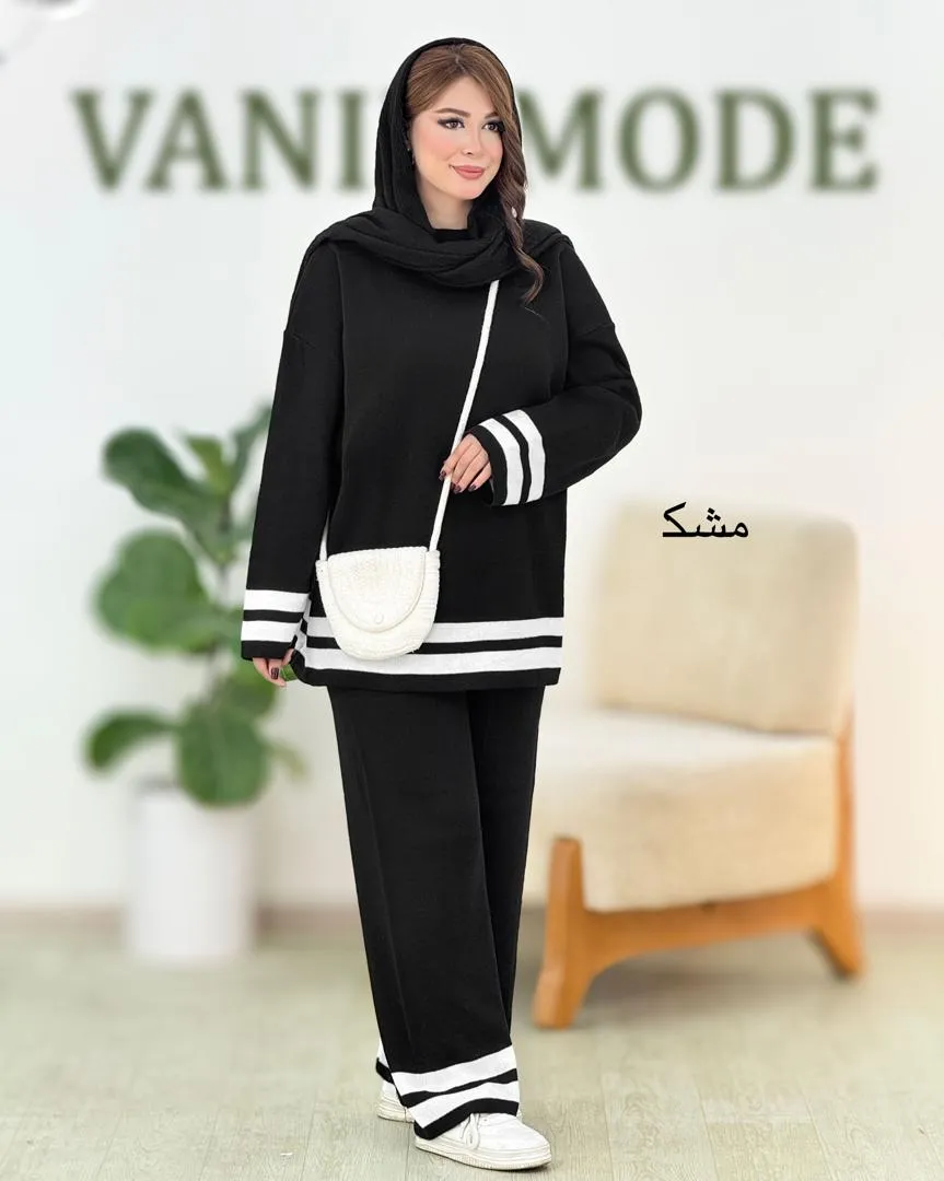 ست بلوز شلوار بافت پایین راه راه کد h521