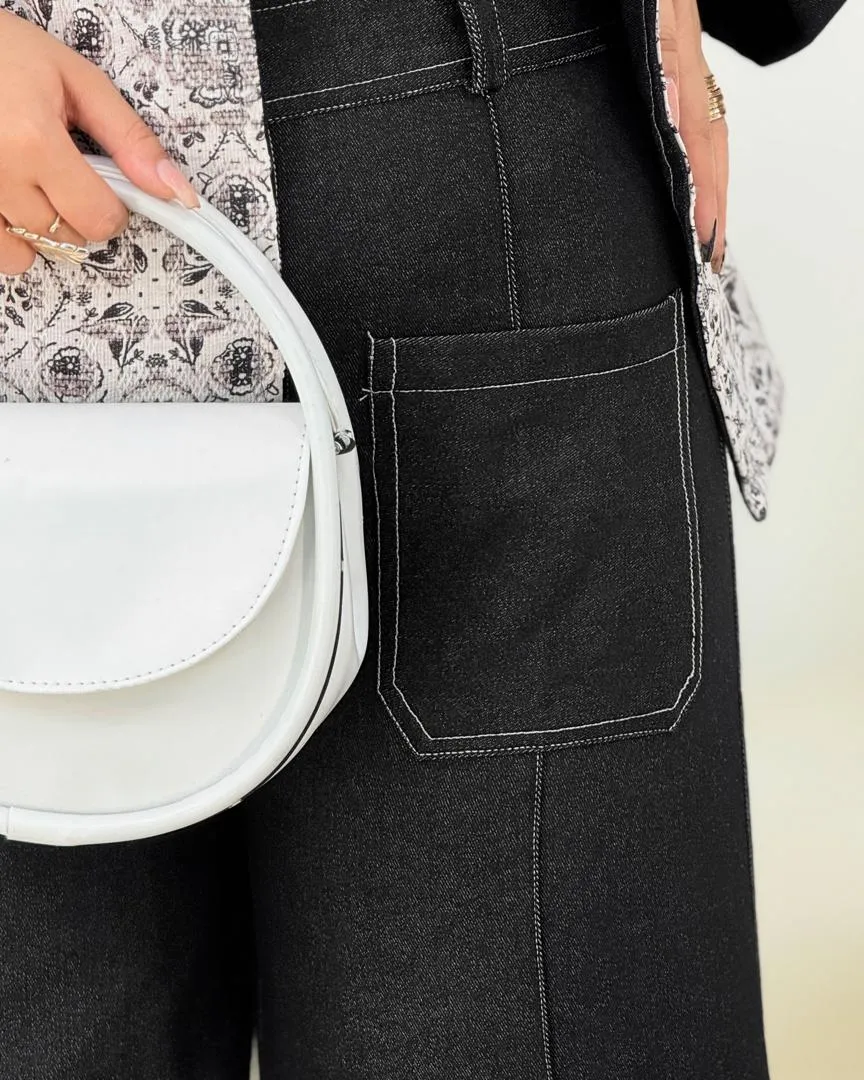 ست کت ژاکارد و شلوار جین کد h487