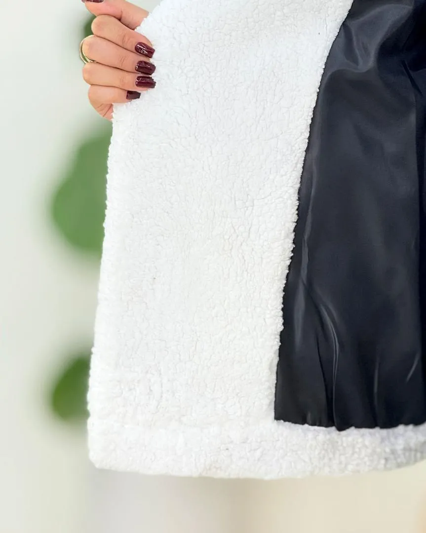 کت چرم کرکره ای آستین تدی کد H576