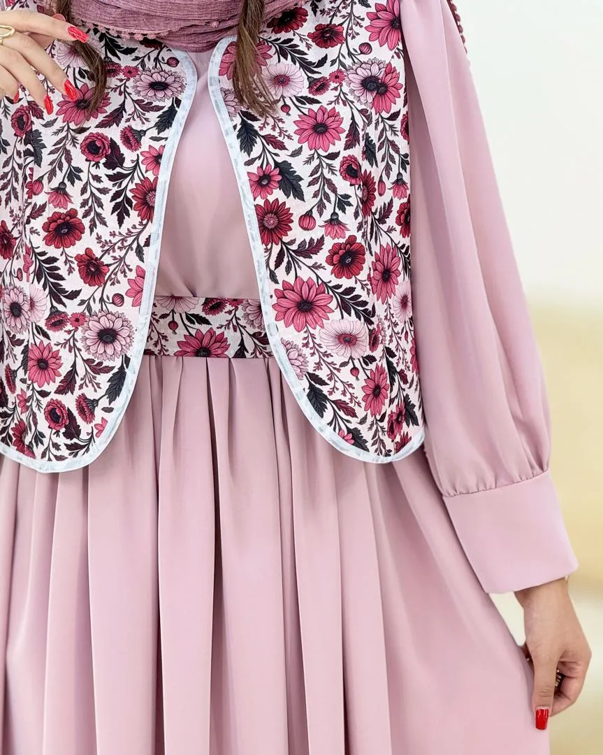 پیراهن جلیقه طرح گل به همراه کمربند کد h469