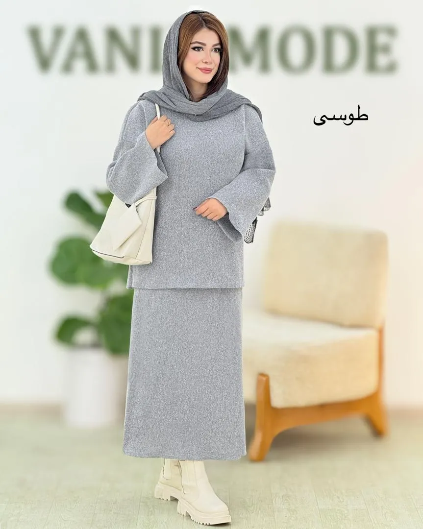 ست بلوز دامن پاین چاکدار بافت کد h543