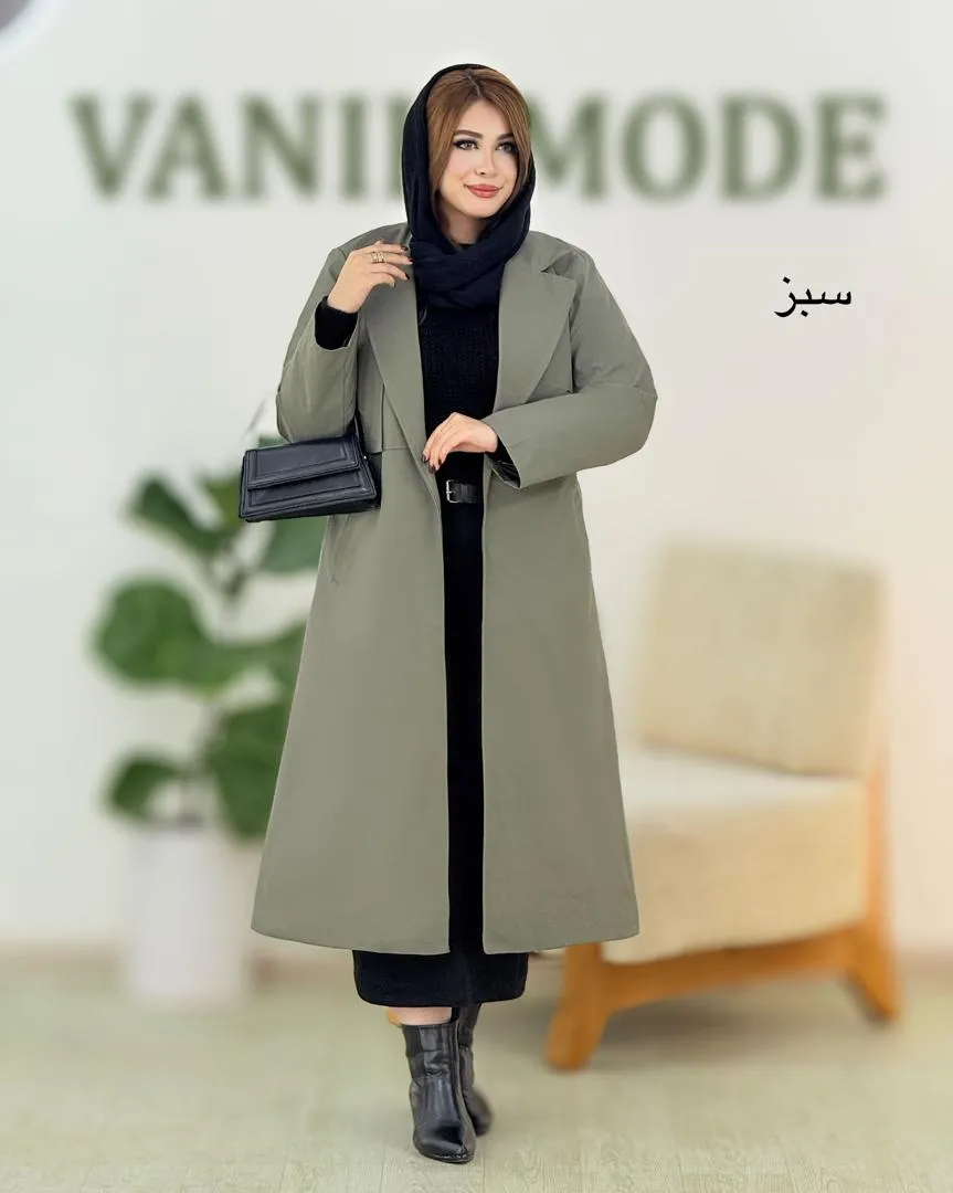 بارانی بلند بند دار یقه انگلیسی کد h638