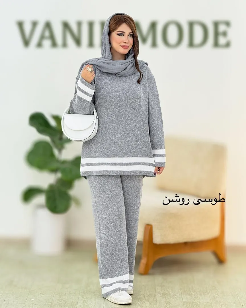 ست بلوز شلوار بافت پایین راه راه کد h521