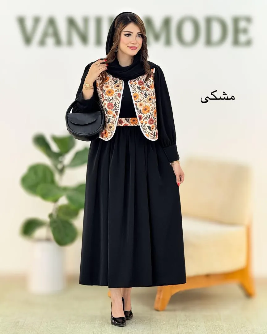 پیراهن جلیقه طرح گل به همراه کمربند کد h469