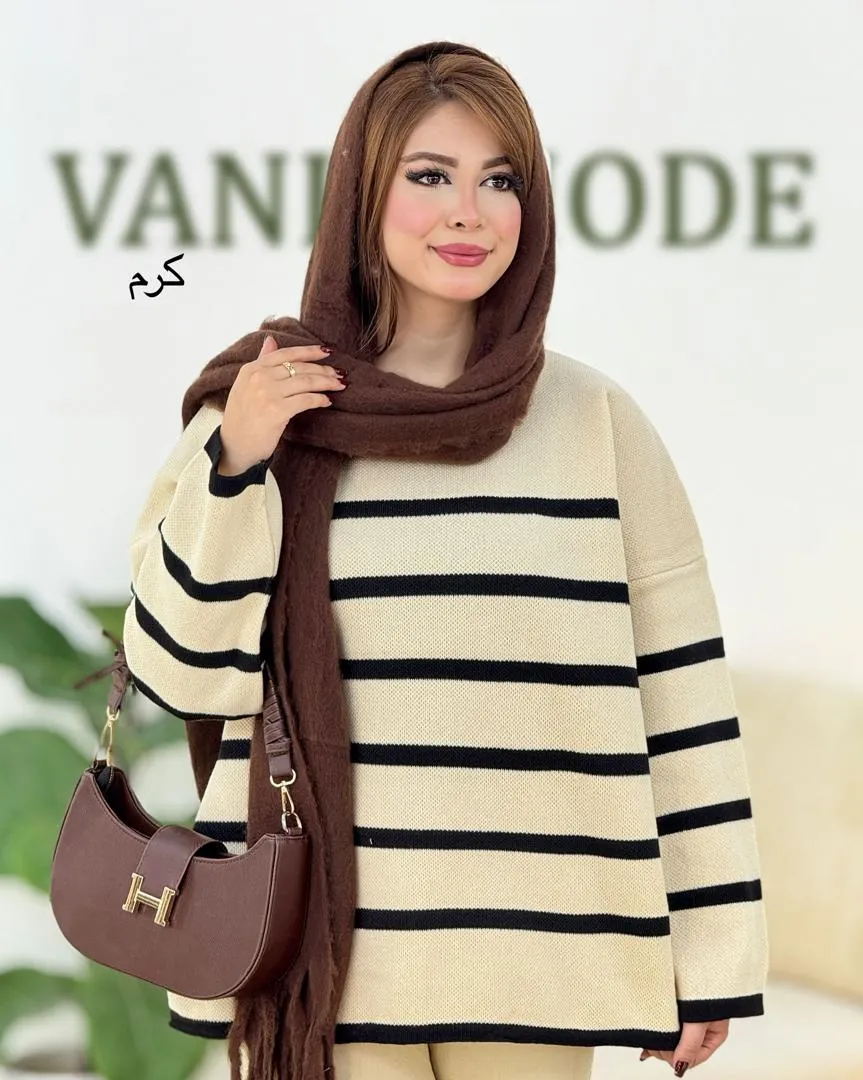 بلوز بافت یقه گرد طرح راه راه کد h527