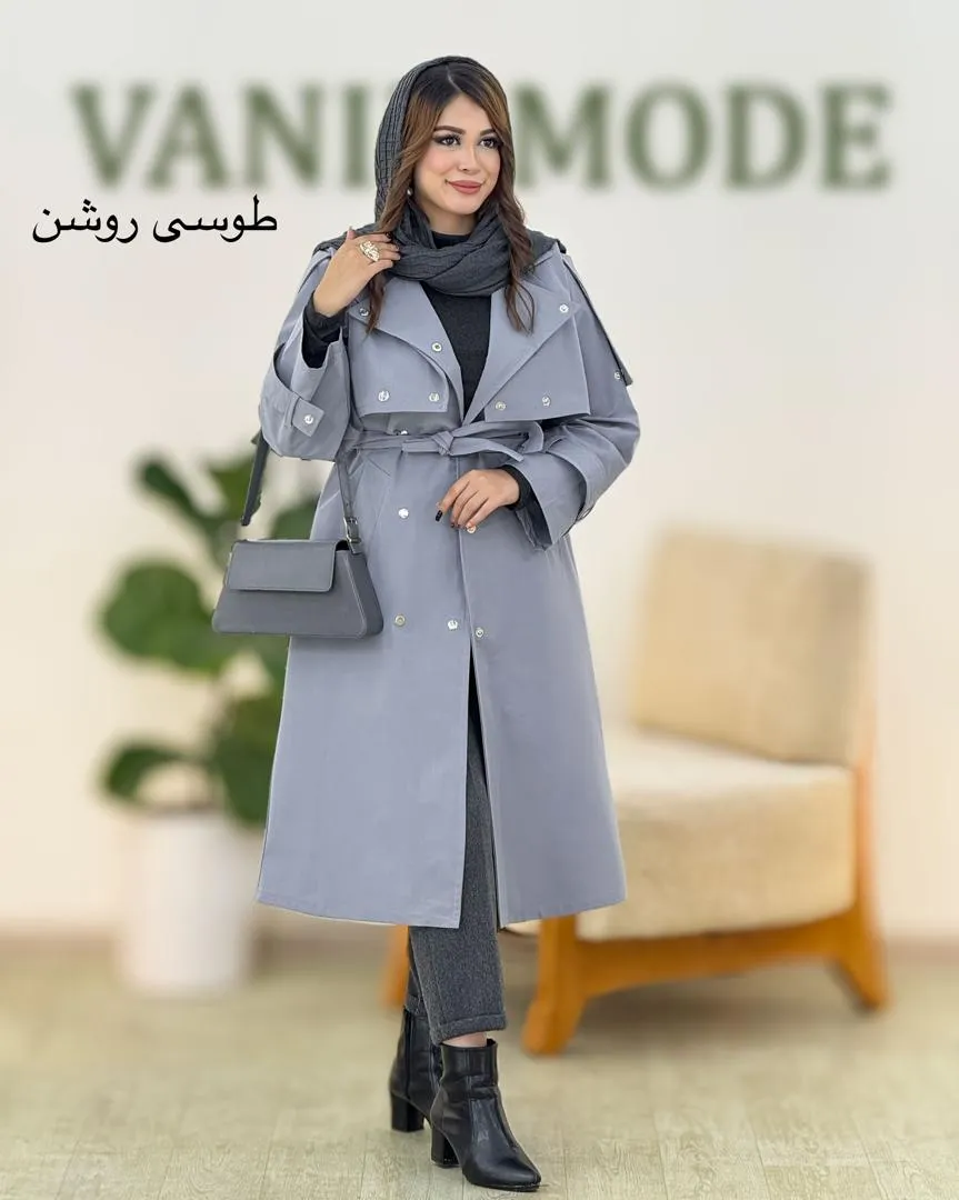 بارانی بلند جلیقه دار یقه انگلیسی کد H396