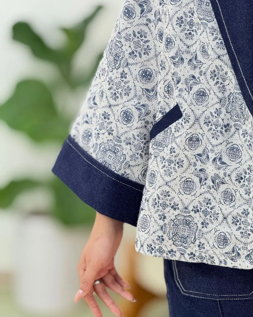 ست کت ژاکارد و شلوار جین کد h487