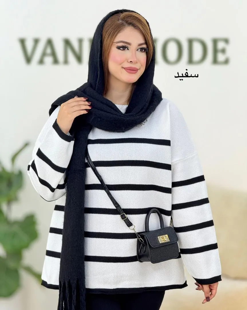 بلوز بافت یقه گرد طرح راه راه کد h527