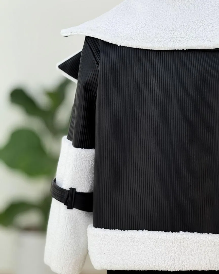 کت چرم کرکره ای آستین تدی کد H576