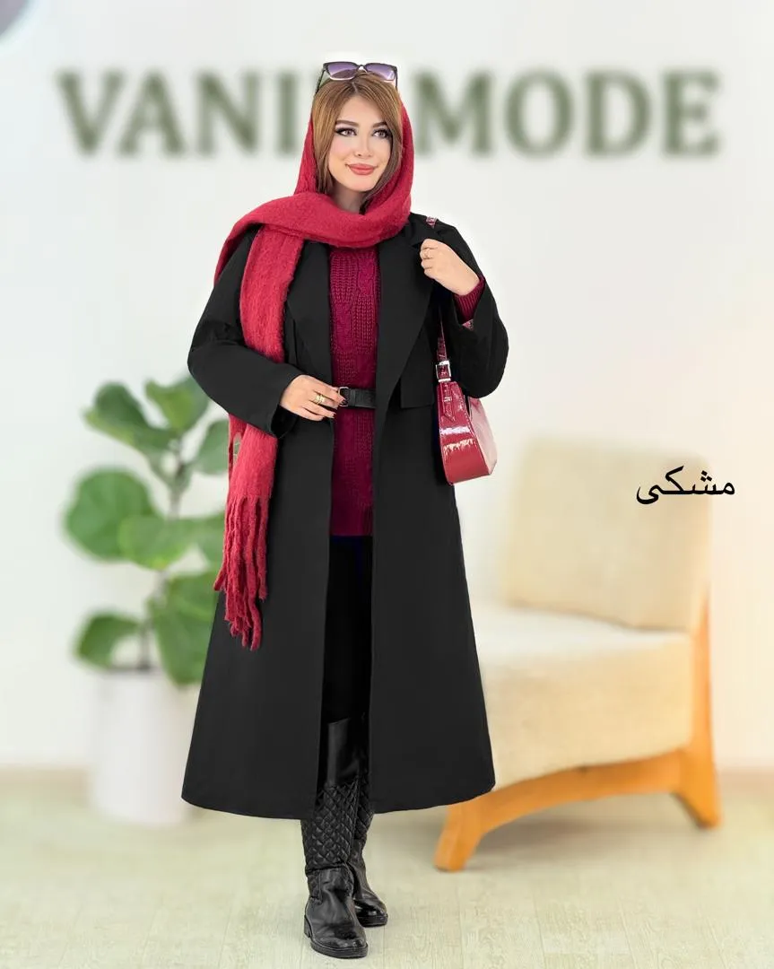 بارانی بلند بند دار یقه انگلیسی کد h638