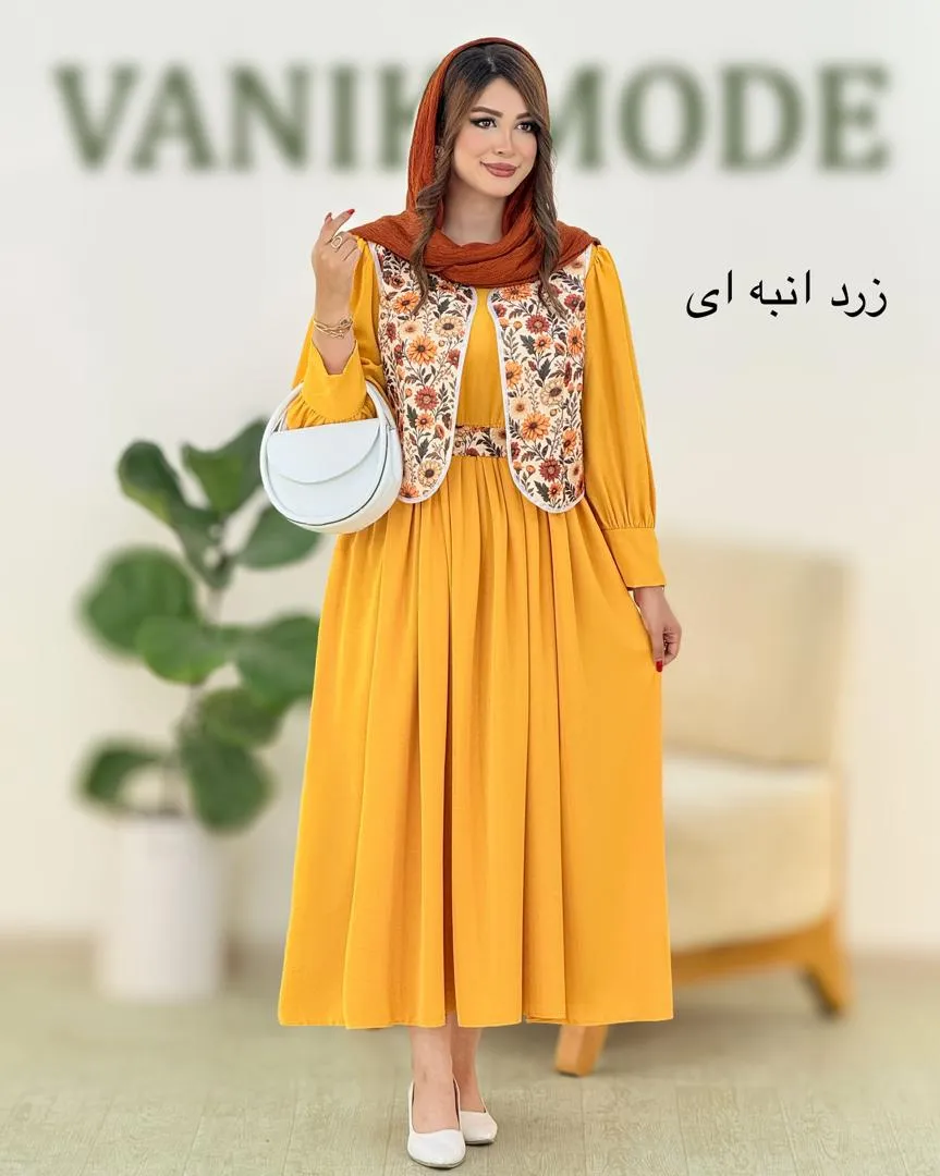 پیراهن جلیقه طرح گل به همراه کمربند کد h469