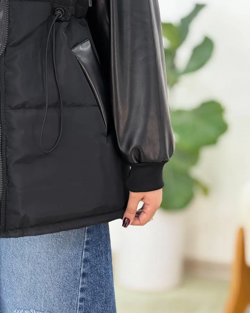 کاپشن مموری آستین چرم کد H559