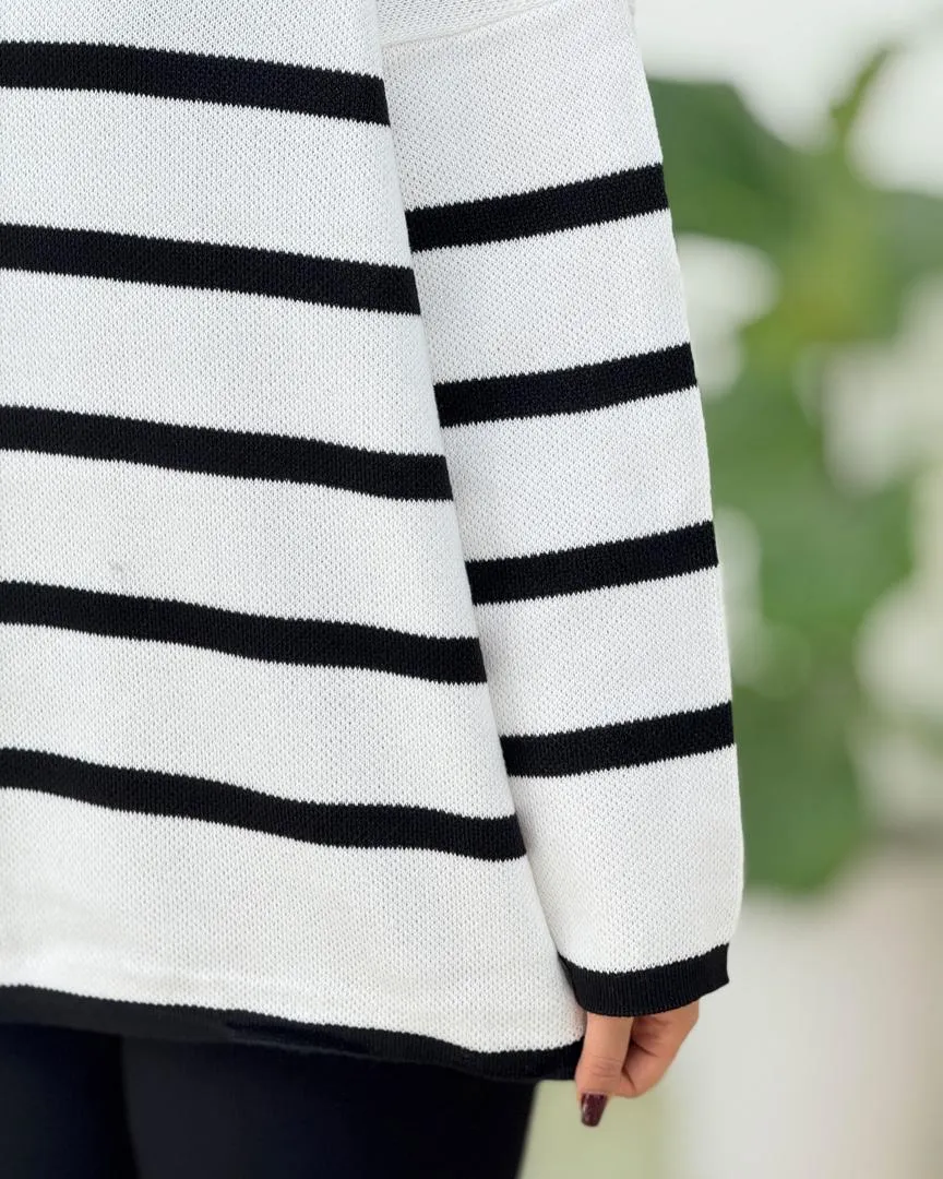 بلوز بافت یقه گرد طرح راه راه کد h527