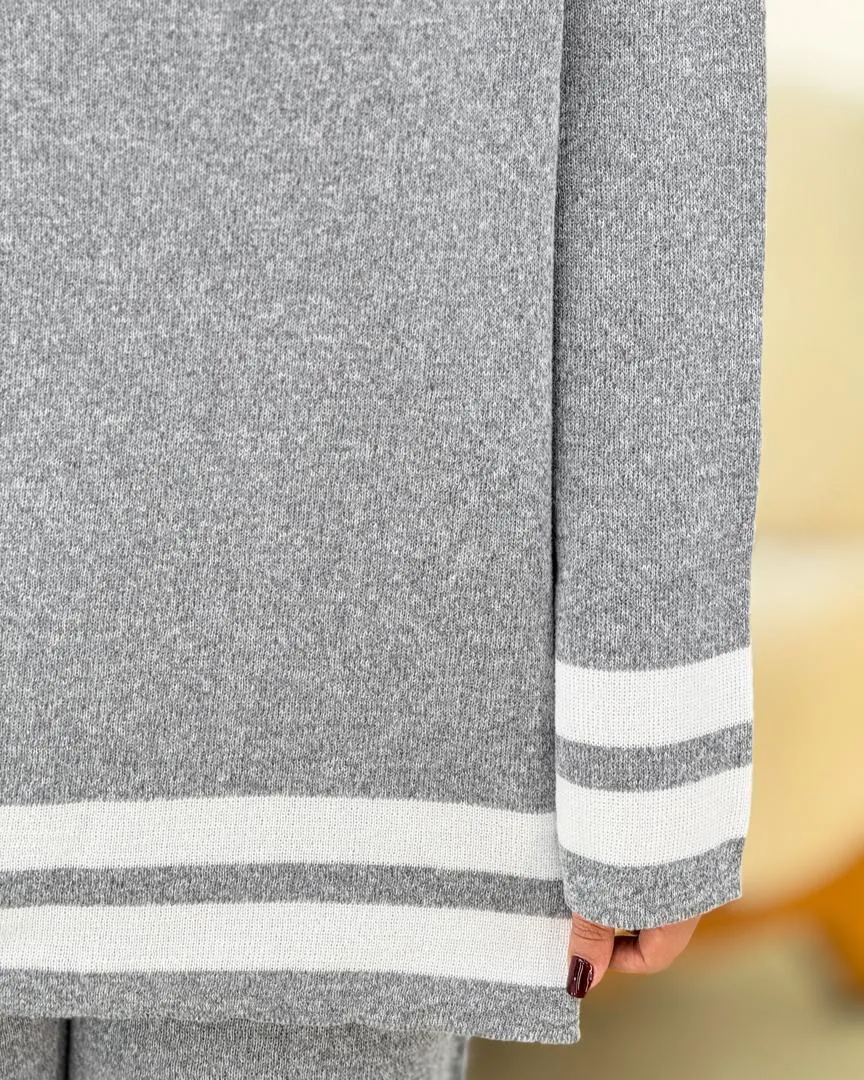 ست بلوز شلوار بافت پایین راه راه کد h521