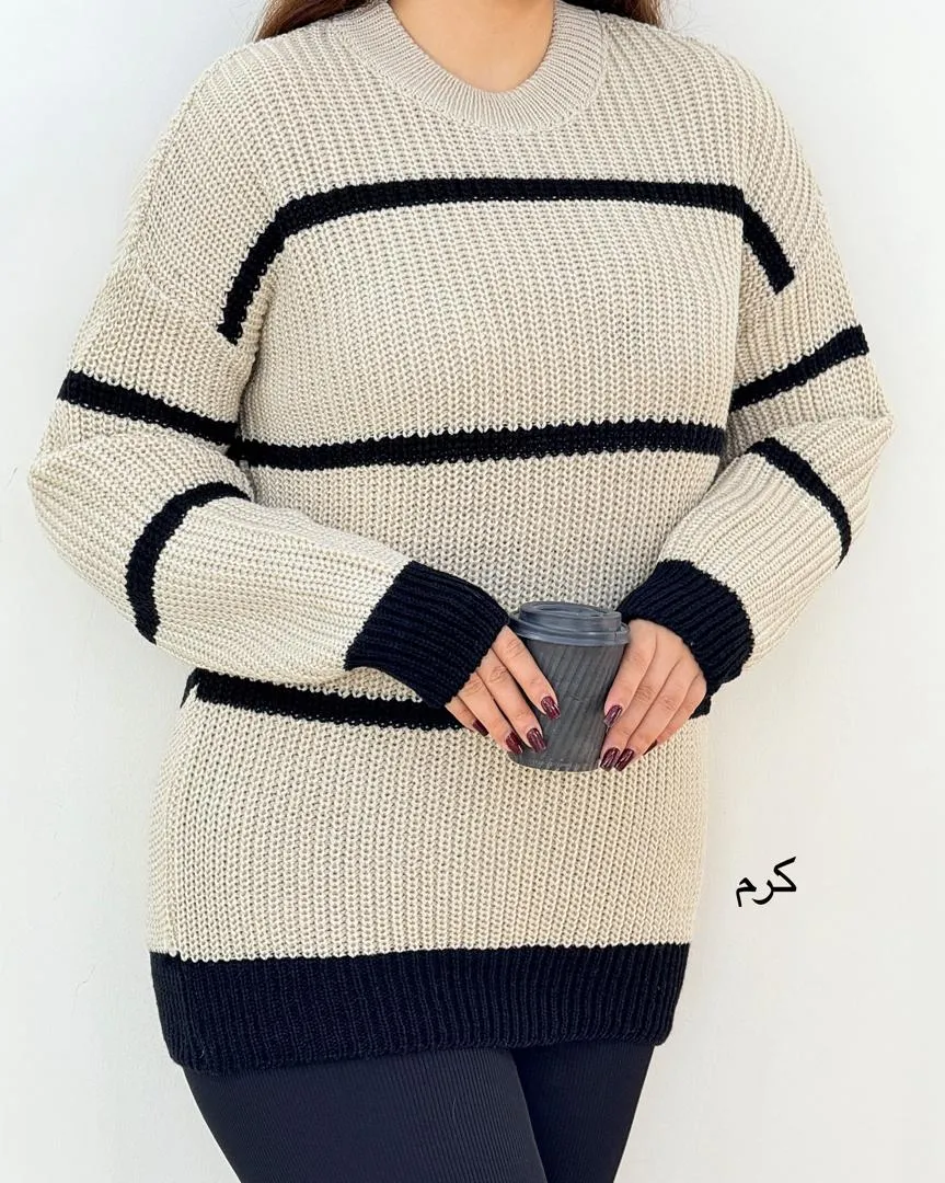 بلوز بافت آستین مچ دار راه راه کد H625