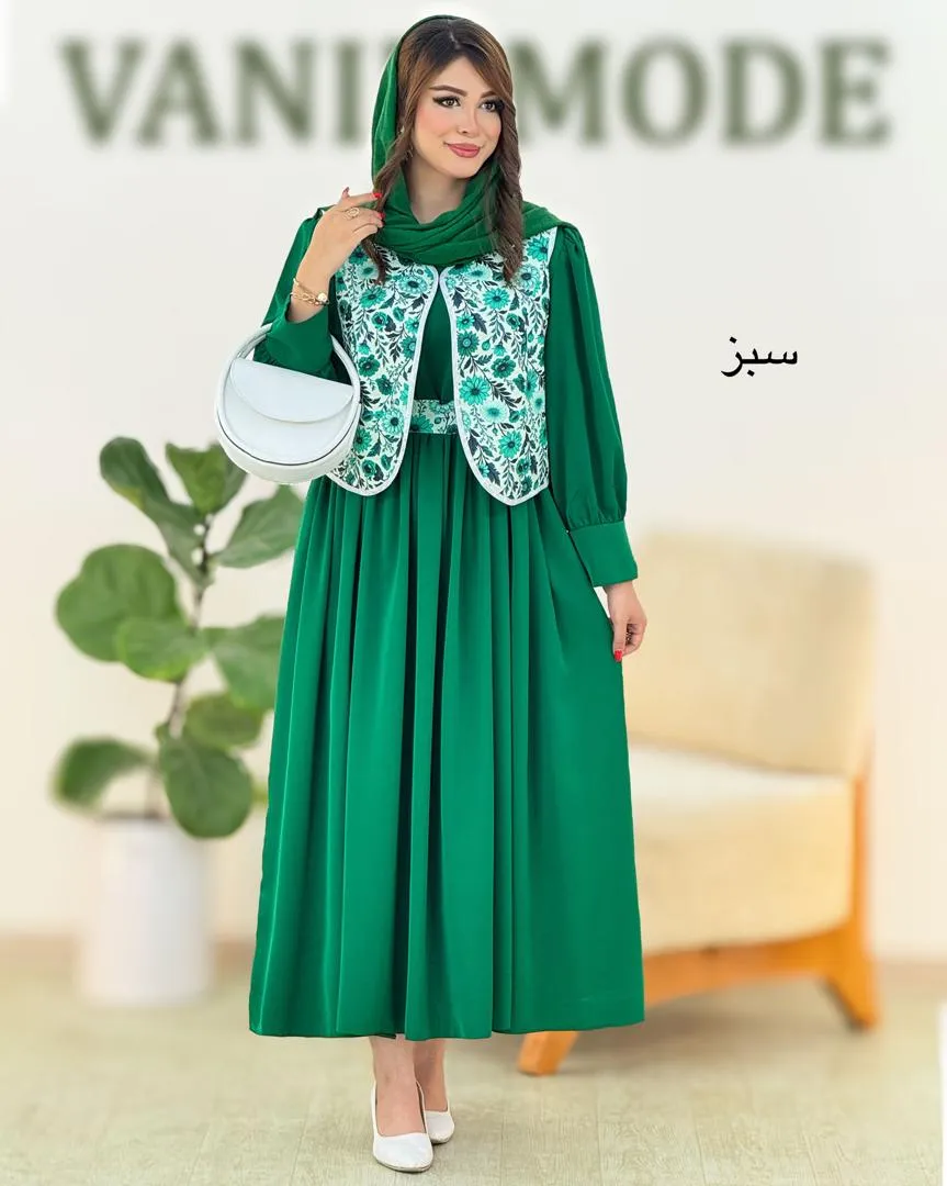 پیراهن جلیقه طرح گل به همراه کمربند کد h469