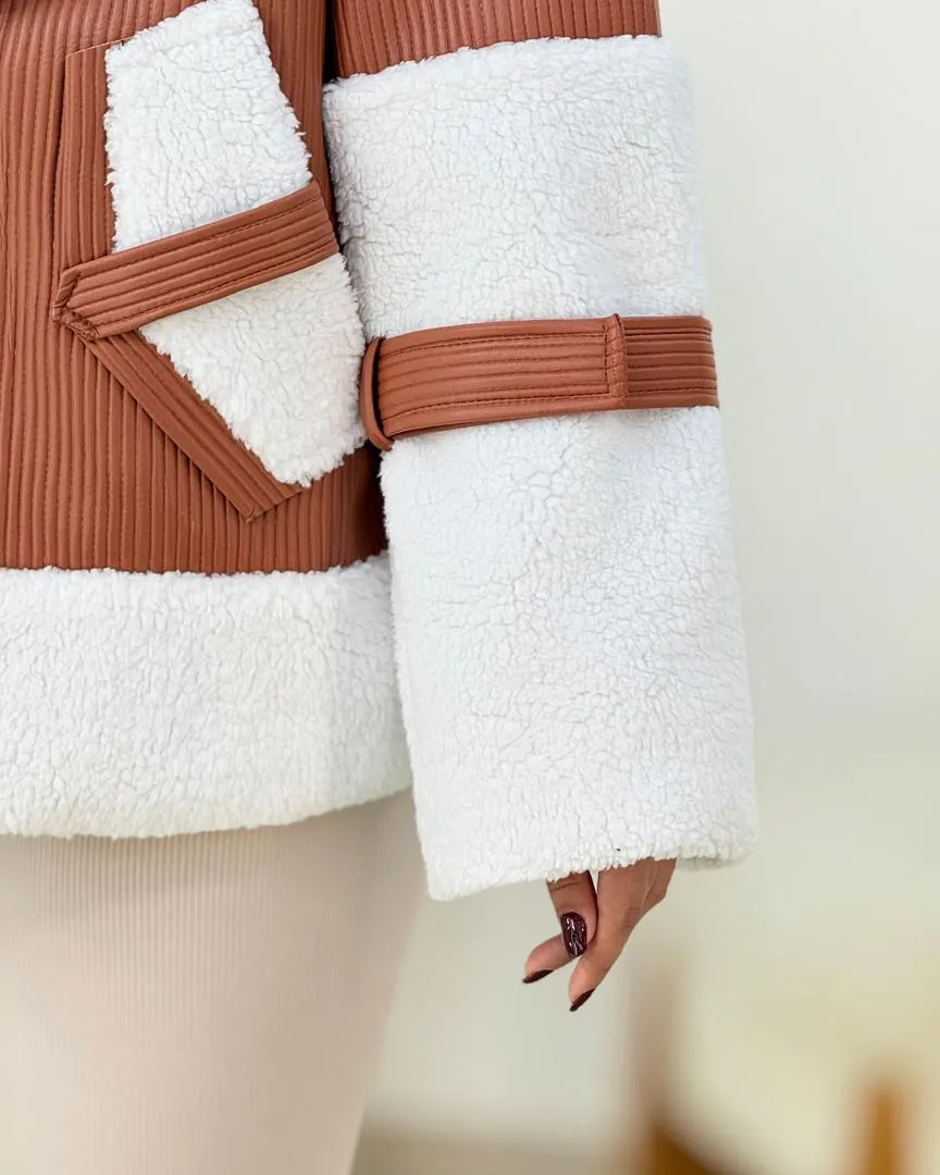 کت چرم کرکره ای آستین تدی کد H576