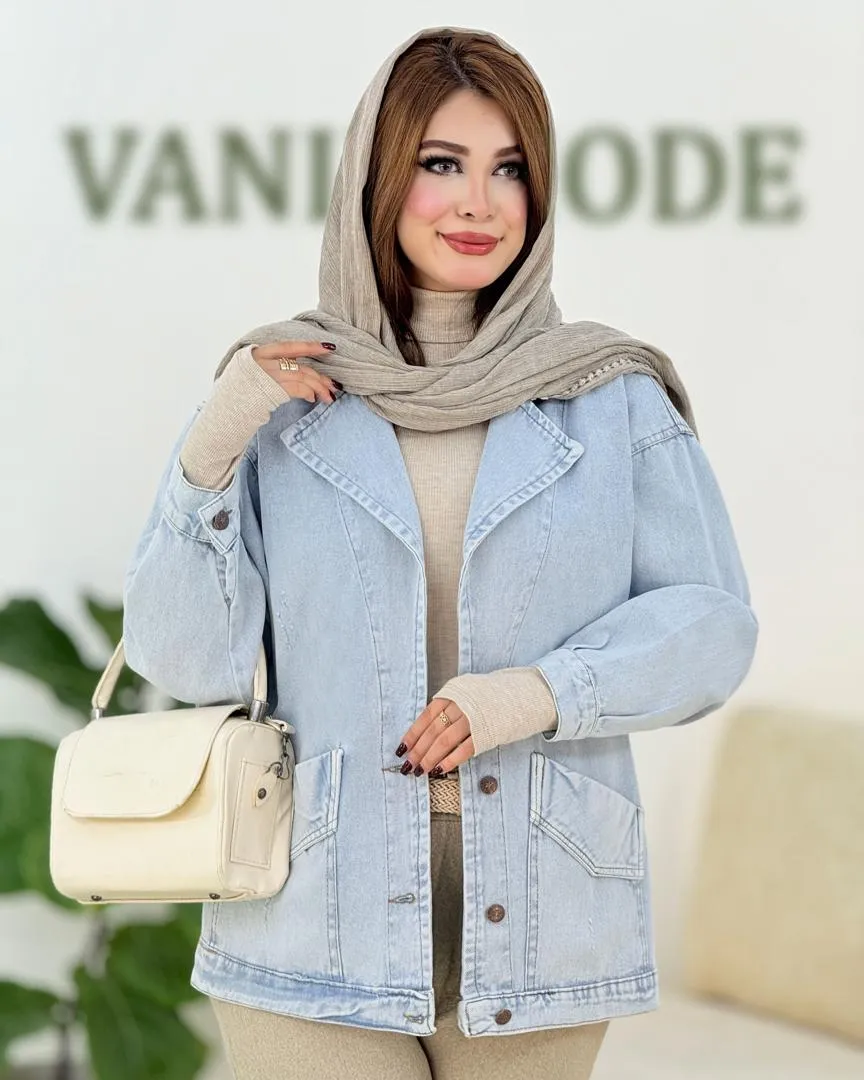 مانتو جین آستین مچ دار جلو جیب کد h636