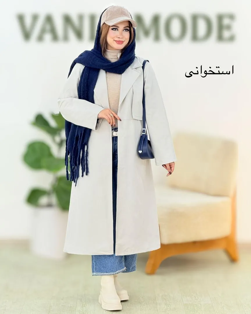 بارانی بلند بند دار یقه انگلیسی کد h638