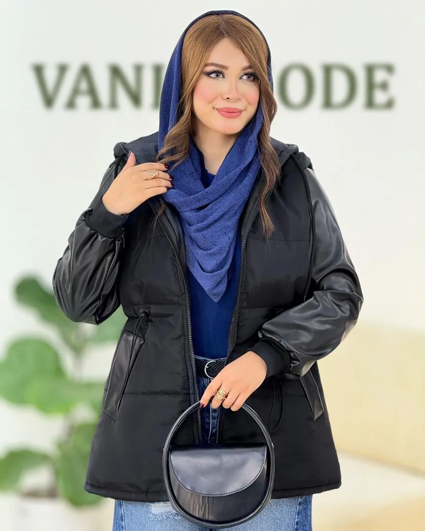 کاپشن مموری آستین چرم کد H559