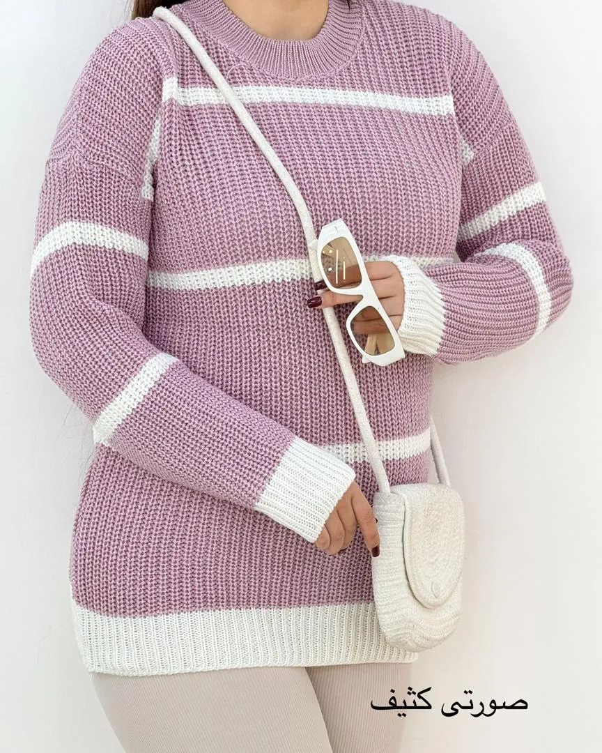 بلوز بافت آستین مچ دار راه راه کد H625