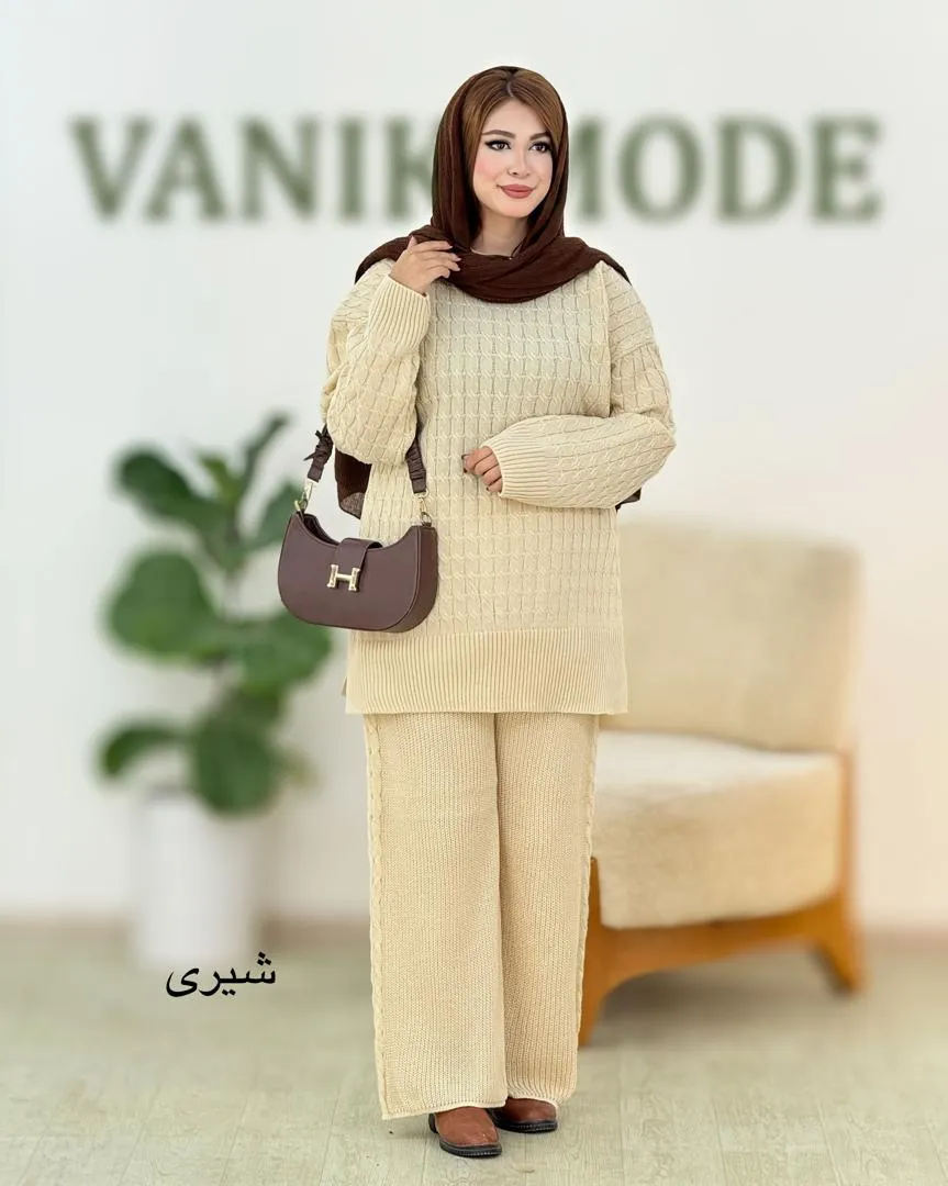 ست بلوز شلوار بغل چاکدار بافت کد h533