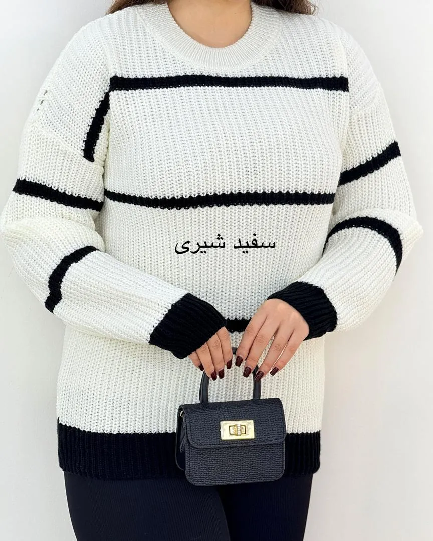 بلوز بافت آستین مچ دار راه راه کد H625