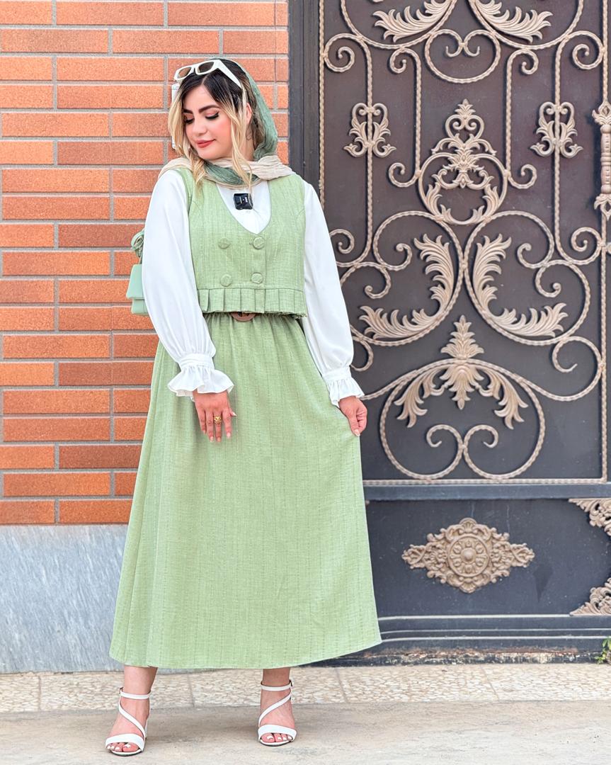 ست سه تیکه شومیز دامن جلیقه کد h166