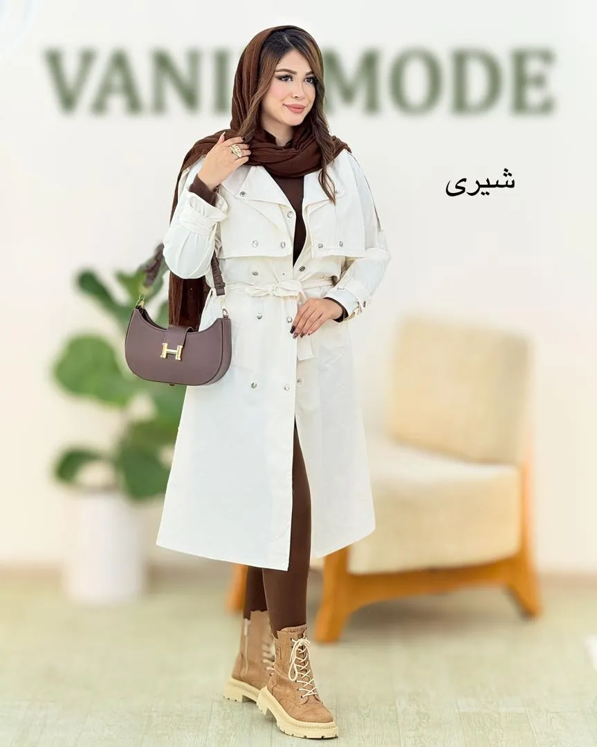 بارانی بلند جلیقه دار یقه انگلیسی کد H396