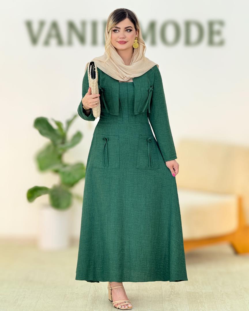 ست کت یقه گرد و سارافون بغل زیپ دار کد H255