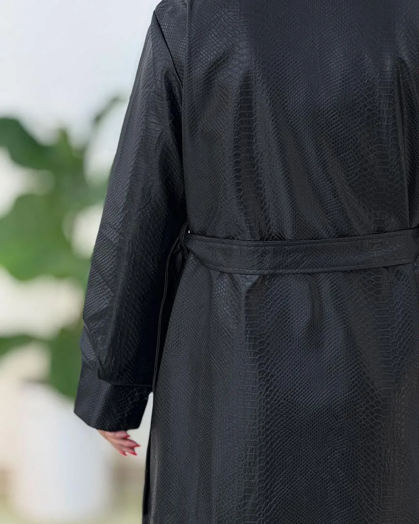 مانتو جلو باز چرم بلند یقه انگلیسی h459