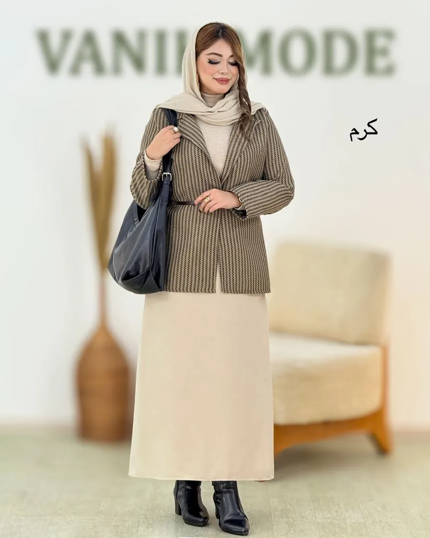 کت دامن کمربند دار گندمی کد h730